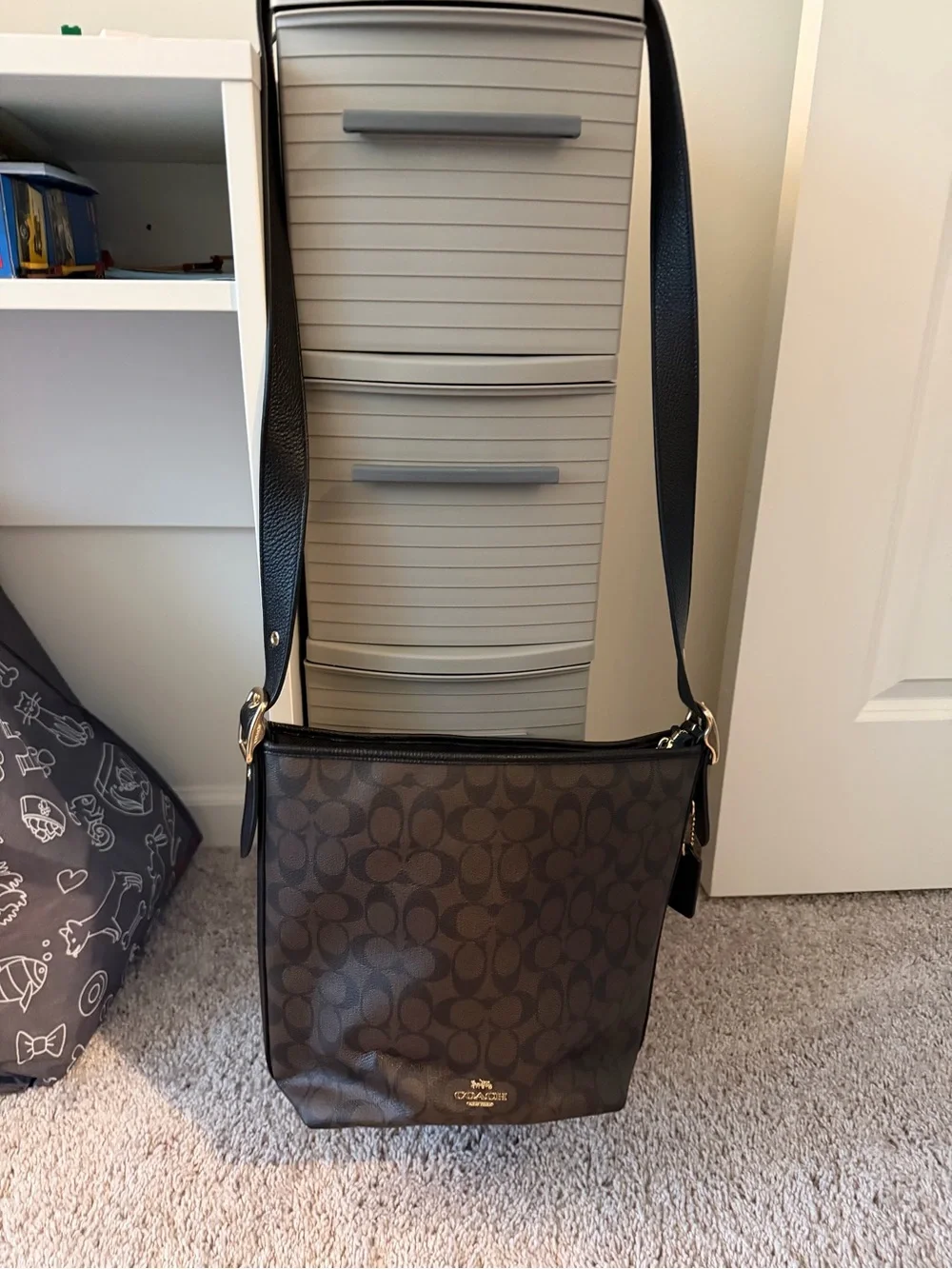 Coach Brown Signature Monogram Messenger Bag with Black Strap and wallet - Picture 1 of 5